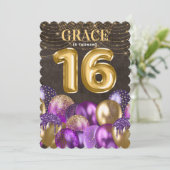 Invitation Anniversaire du Sweet sixteen doré (Debout devant)