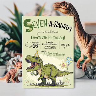 Invitation Anniversaire du T-Rex Dinosaure Sept-A-Saure 7 ans
