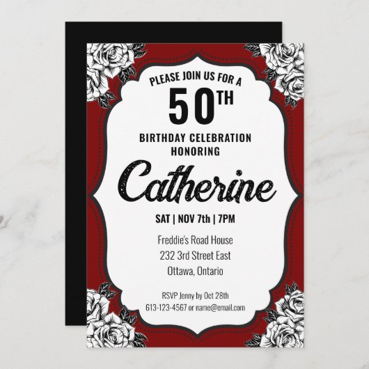 Invitation Anniversaire du tatouage noir et rouge (Devant / Derrière)