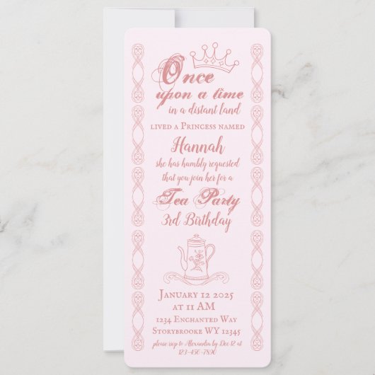 Invitation Anniversaire du Tea Party de Princesse Rose (Devant)