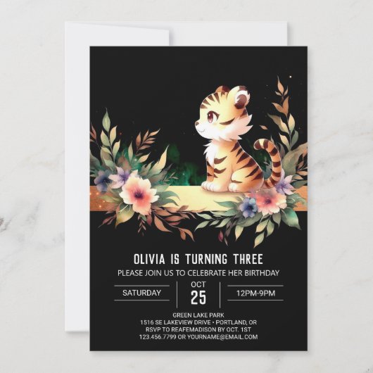 Invitation Anniversaire du Tigre Adorable Pastel (Devant)