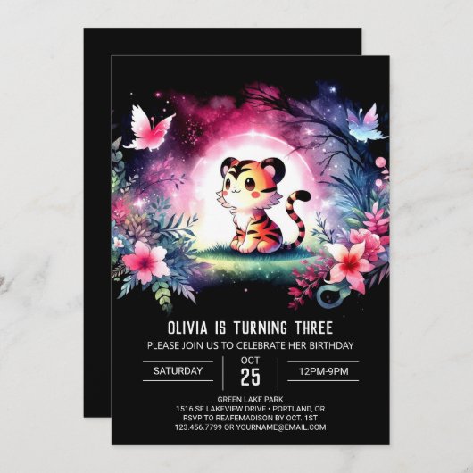 Invitation Anniversaire du tigre de la jungle numérique (Devant / Derrière)