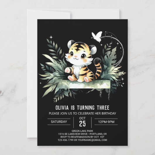 Invitation Anniversaire du tigre doux moderne (Devant)