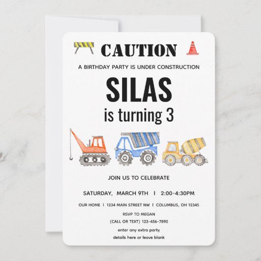 Invitation Anniversaire du véhicule de construction (Devant)