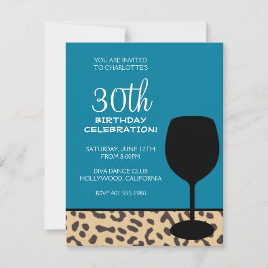 Invitation Anniversaire du vin empreinte de léopard (Devant)