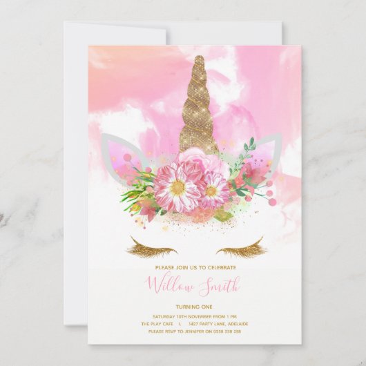 Invitation Anniversaire du visage Unicorn (Devant)