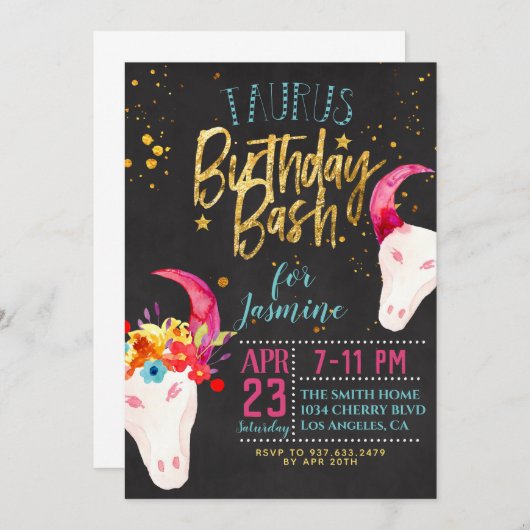 Invitation Anniversaire du Zodiac Taurus (Devant / Derrière)