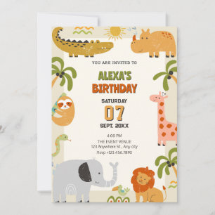 Invitation anniversaire du zoo animal de la jungle