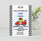 Invitation Anniversaire Duck race car garçon course rouge nom (Debout devant)