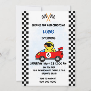 Invitation Anniversaire Duck race car garçon course rouge nom