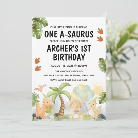 Invitation Anniversaire d'un A-Saurus Dinosaur (Debout devant)