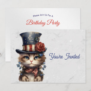 Invitation Anniversaire d'un chaton patriotique vintage
