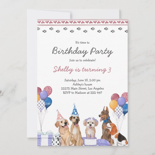 Invitation Anniversaire d'un chiot (Devant)