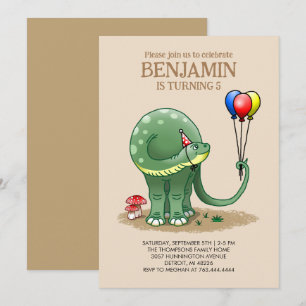 Invitation Anniversaire d'un dinosaure tenant des ballons