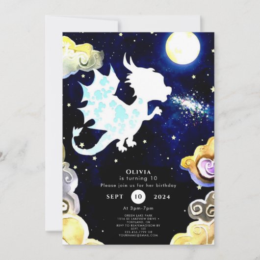 Invitation Anniversaire d'un dragon simple et radieux (Devant)