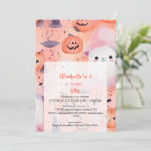 Invitation Anniversaire d'un Halloween rose Éffrayant (Debout devant)