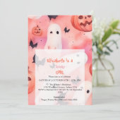 Invitation Anniversaire d'un Halloween rose Éffrayant (Debout devant)
