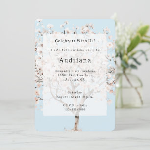 Invitation Anniversaire d'un joli arbre à fleurs rose