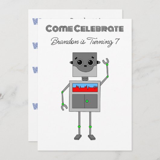 Invitation Anniversaire d'un robot personnalisé pour garçon (Devant / Derrière)