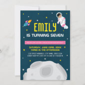 Invitation Anniversaire d'une astronaute rose (Devant)