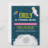 Invitation Anniversaire d'une astronaute rose (Devant)