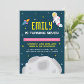 Invitation Anniversaire d'une astronaute rose (Debout devant)