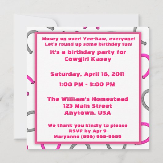 Invitation Anniversaire d'une chevelure rouge de fille de (Dos)