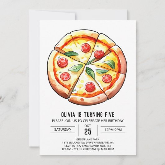Invitation Anniversaire d'une élégante pizza lunaire (Devant)