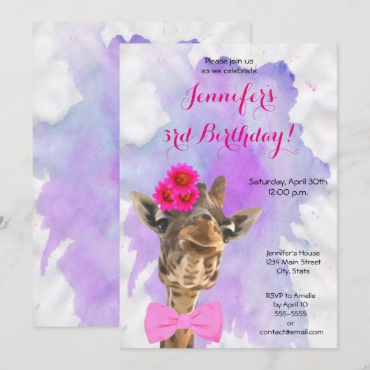 Invitation Anniversaire d'une fille d'un animal sauvage de la (Devant / Derrière)