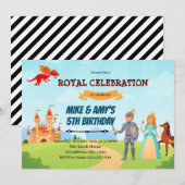 Invitation Anniversaire d'une princesse chevalier et de son f (Devant / Derrière)