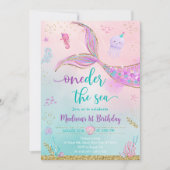 Invitation Anniversaire d'une sirène de mer rose pourpre (Devant)