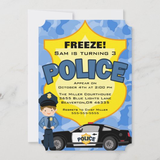 Invitation Anniversaire d'une voiture de police te (Devant)