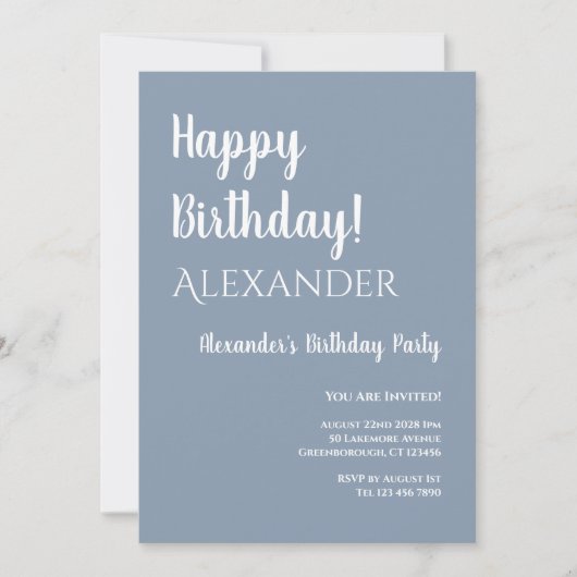 Invitation Anniversaire Dusty Blue Joyeux anniversaire (Devant)