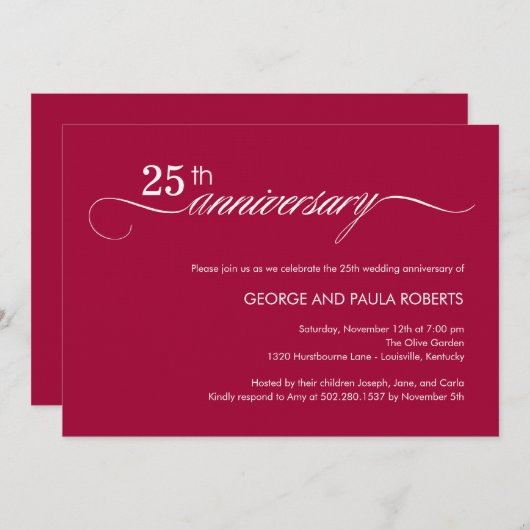 Invitation Anniversaire Écriture Élégante (Framboi (Devant / Derrière)