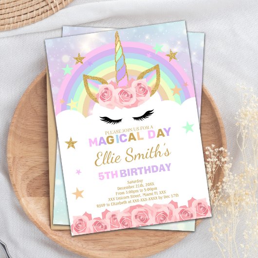 Invitation Anniversaire Editable Rainbow Unicorn