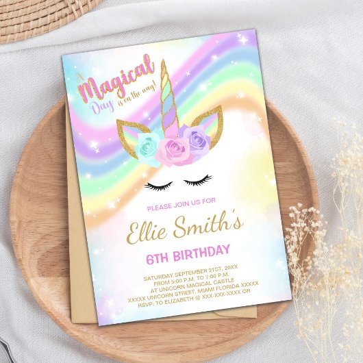 Invitation Anniversaire Editable Rainbow Unicorn