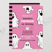 Invitation Anniversaire éffrayant d'un fantôme rose (Devant / Derrière)