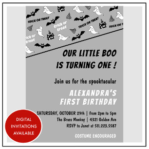 Invitation Anniversaire effrayant fantôme gris Spooktacular H