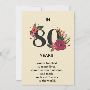 Invitation Anniversaire élégant 80 ans "En 80 ans" Fl