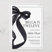 Invitation anniversaire élégant à ruban noir (Devant / Derrière)