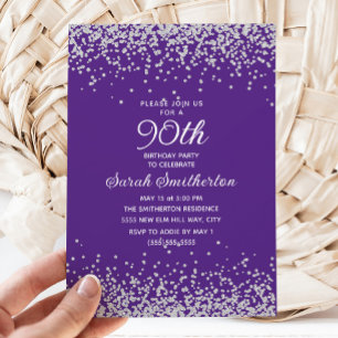 Invitation Anniversaire élégant adulte 90 ans paillettes viol