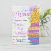 Invitation Anniversaire élégant Aloha violet arc-en-ciel anan (Debout devant)