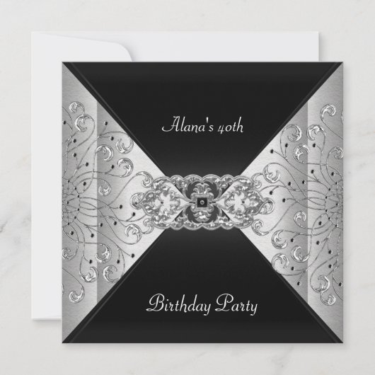 Invitation Anniversaire Elegant Black Silver Event Party (Devant)
