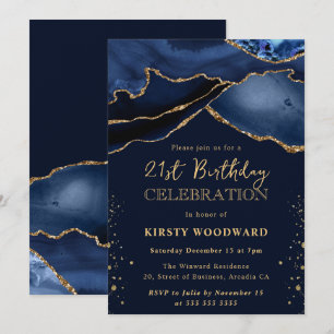 Invitation Anniversaire élégant de 21 ans avec paillettes ble