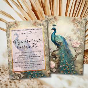 Invitation Anniversaire Élégant de 40 ans Paon Vintage Espagn