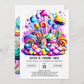 Invitation Anniversaire élégant de Candy Boho (Devant / Derrière)