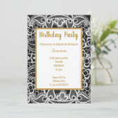 INVITATION ANNIVERSAIRE ÉLÉGANT DE L'OR DE LACE NOIRE (Debout devant)