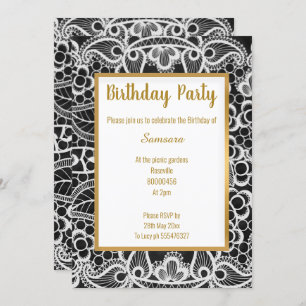 INVITATION ANNIVERSAIRE ÉLÉGANT DE L'OR DE LACE NOIRE