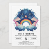 Invitation Anniversaire élégant des nuages Pastel (Devant / Derrière)