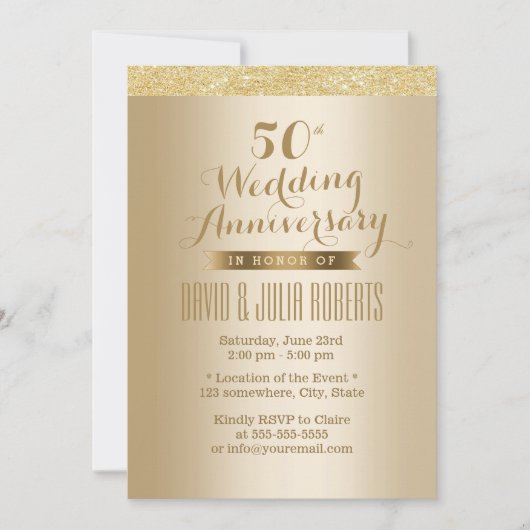 Invitation Anniversaire élégant du 50e Mariage d'or (Devant)